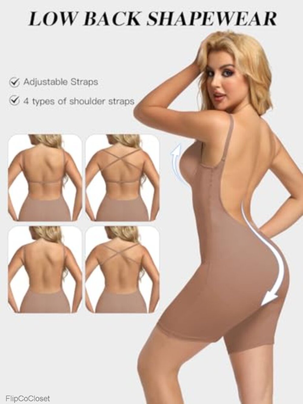 Backless Plunge Shapewear Bodysuit Women Low Back Body Shaper Tummy Control - Picture 3 of 6
